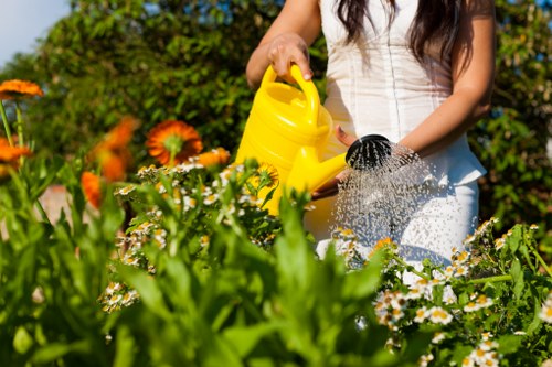 Community garden in Uxbridge with residents tending to plants